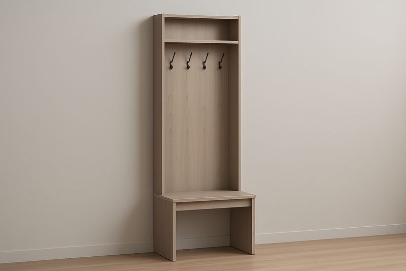 Oak Veneer Coat Rack With Shelf And Four Hooks