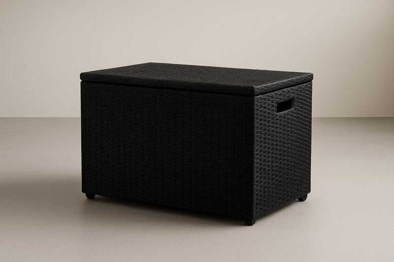 Black PE Resin Woven Storage Chest With Integrated Handles 90x50x50 cm 200 L Capacity