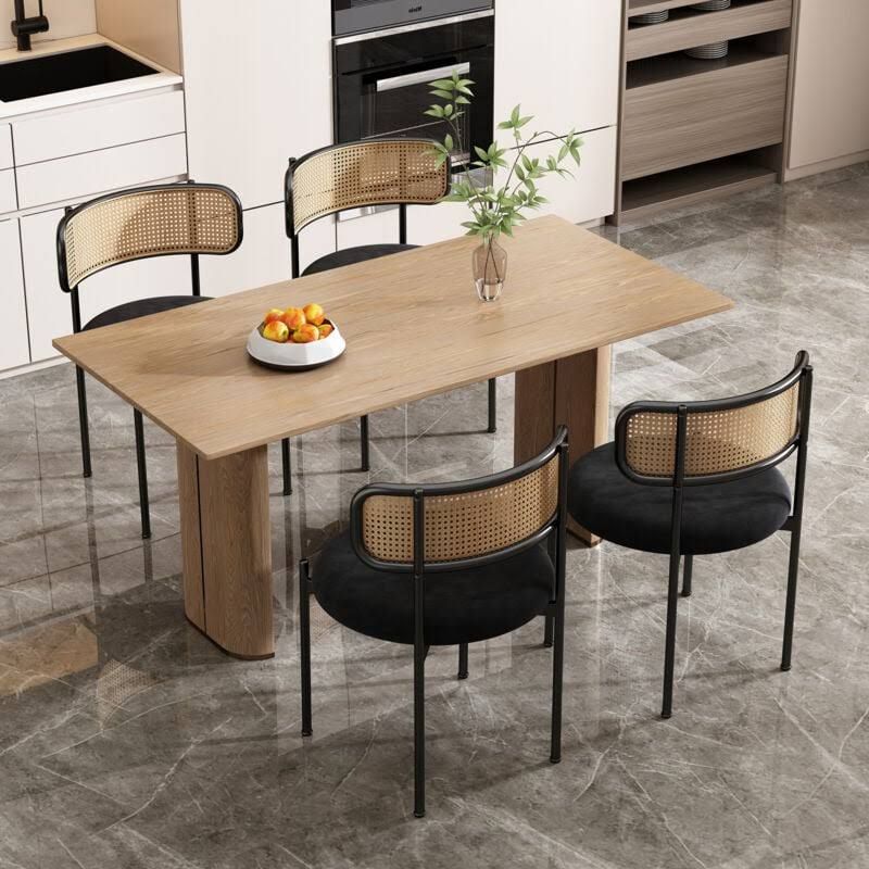 Velvet Rattan Dining Chairs Set Of 4 Black Metal Legs