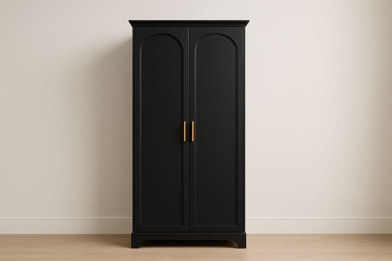 Black Solid Oak Wood Wardrobe With Two Doors 180x90x50 cm Carbon Steel Hardware For Bedrooms Or Living Areas