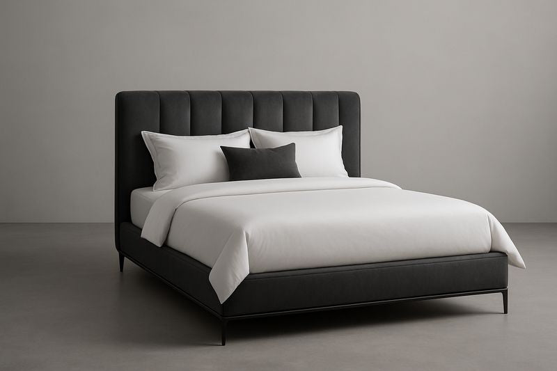 Solid Oak Wood Double Bed With Upholstered Headboard Black Fabric 200x160 cm Frame