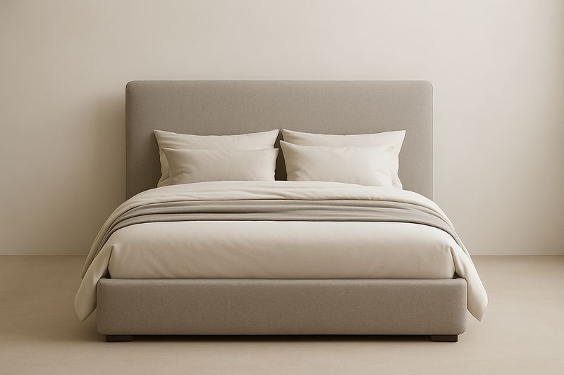 Taupe Fabric Double Bed 160x200 cm With Solid Oak Frame And Polyester Upholstery