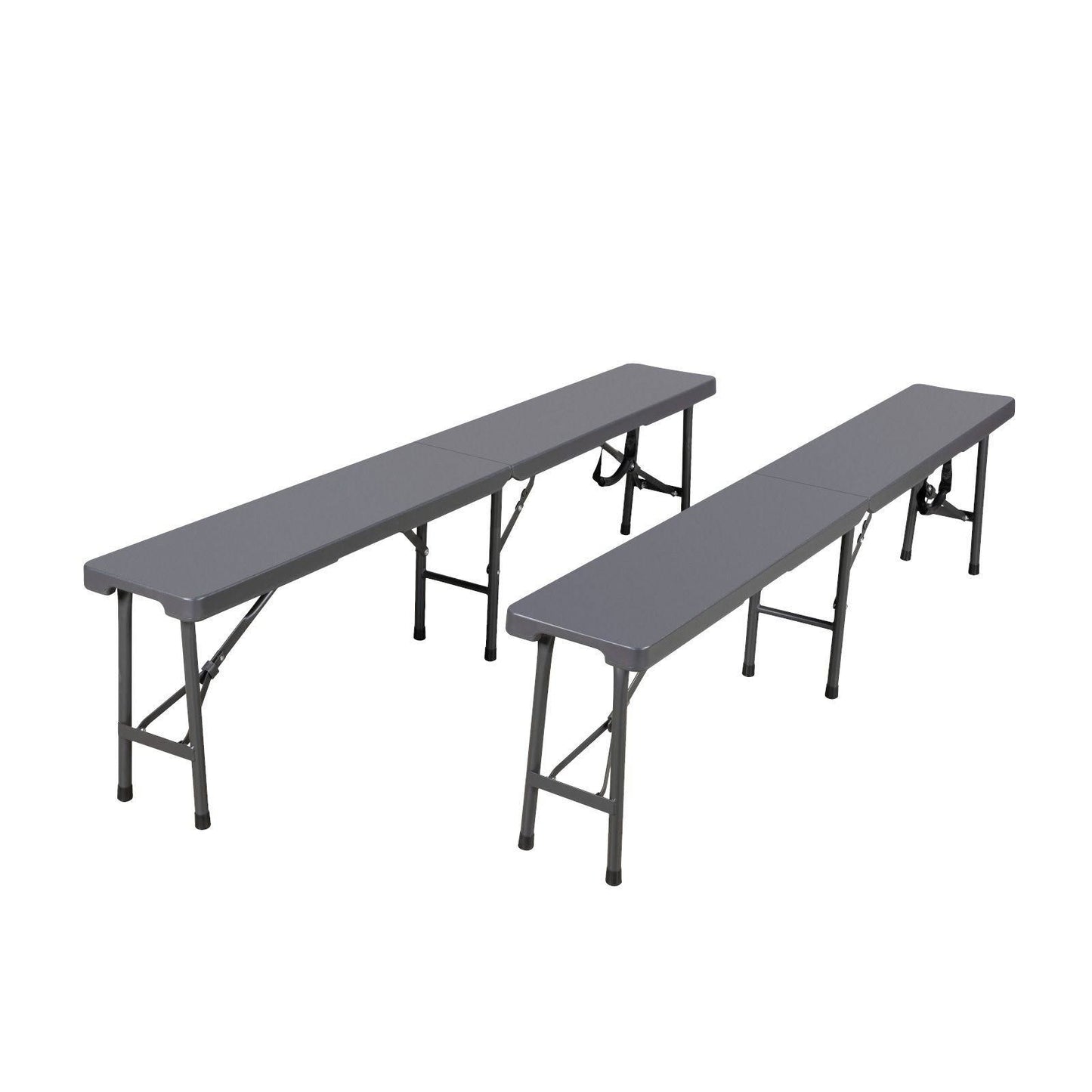 HATTORA Folding Bench Set 2 Pack Polyethylene Gray 25 x 43 x 180 cm Indoor Outdoor Use Durable Seats