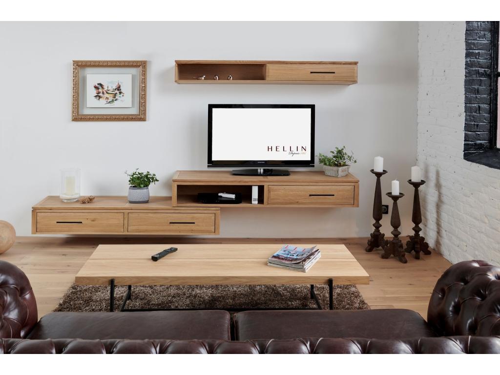 Decoepure Solid Oak Wall Shelf With 1 Door 1 Niche 160 cm