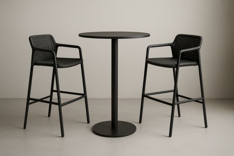 Aluminum And Polypropylene High Table And Bar Chair Set Black Patio Indoor Modern Contemporary
