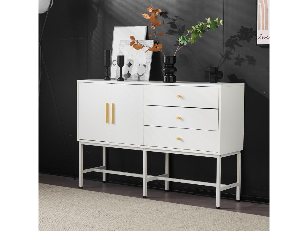 Good For Planet White Buffet Cabinet With Two Doors And Three Drawers 120cm L 32cm D 80cm H