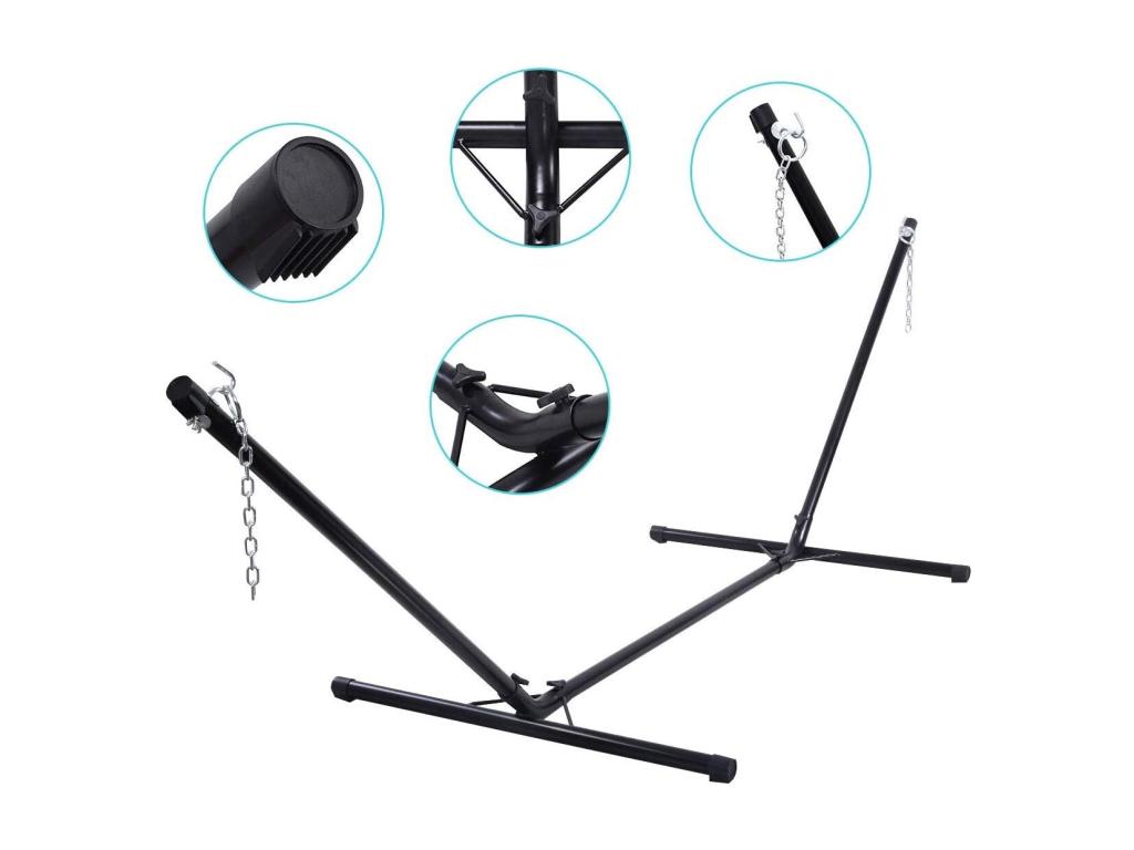 Decoepure Metal Hammock Stand 325 x 100 x 106 cm 150 kg Adjustable Chains With Hooks Indoor Outdoor Black