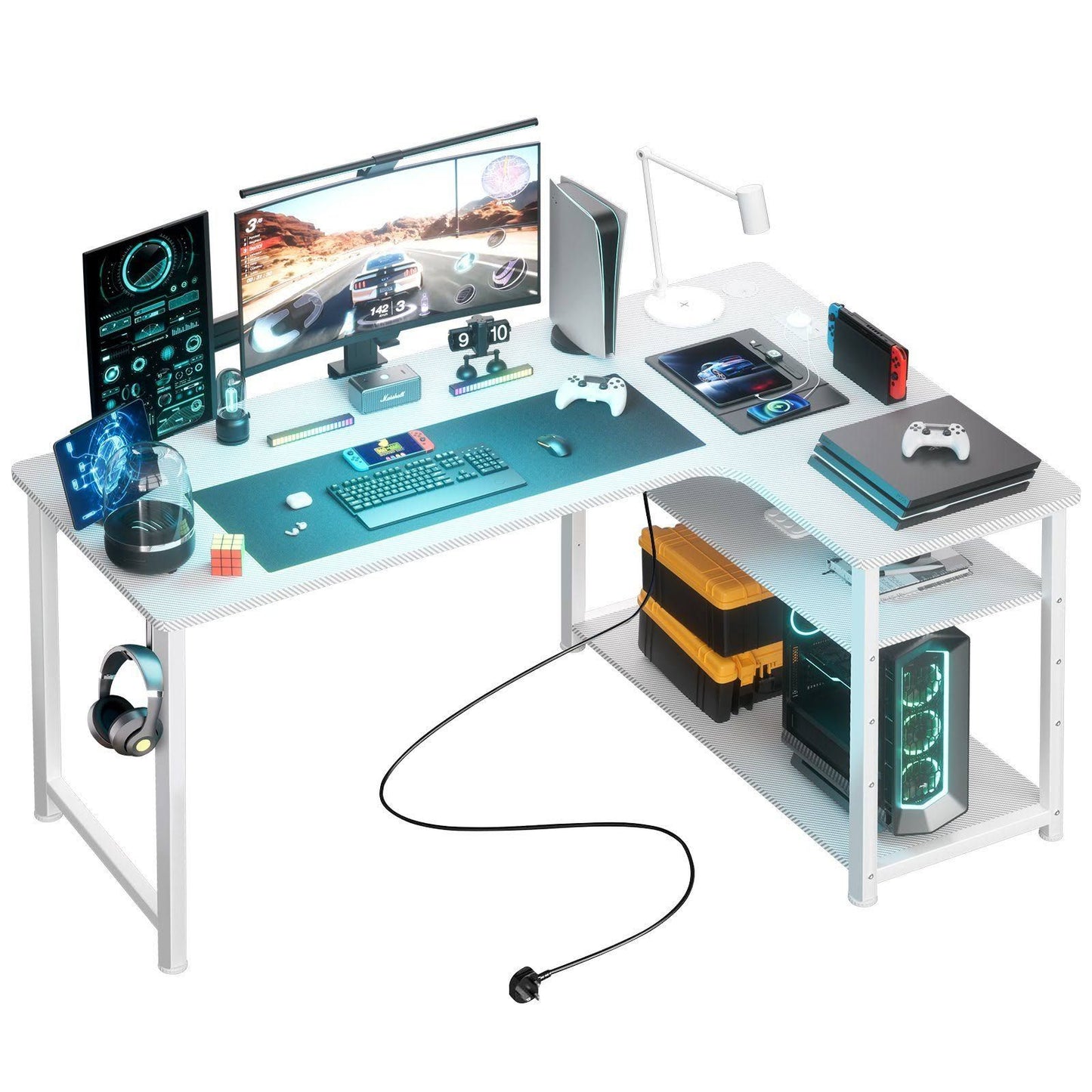 Corner Desk With Shelf And Built In Usb Charging Port And Electrical Outlet For Small Home Offices