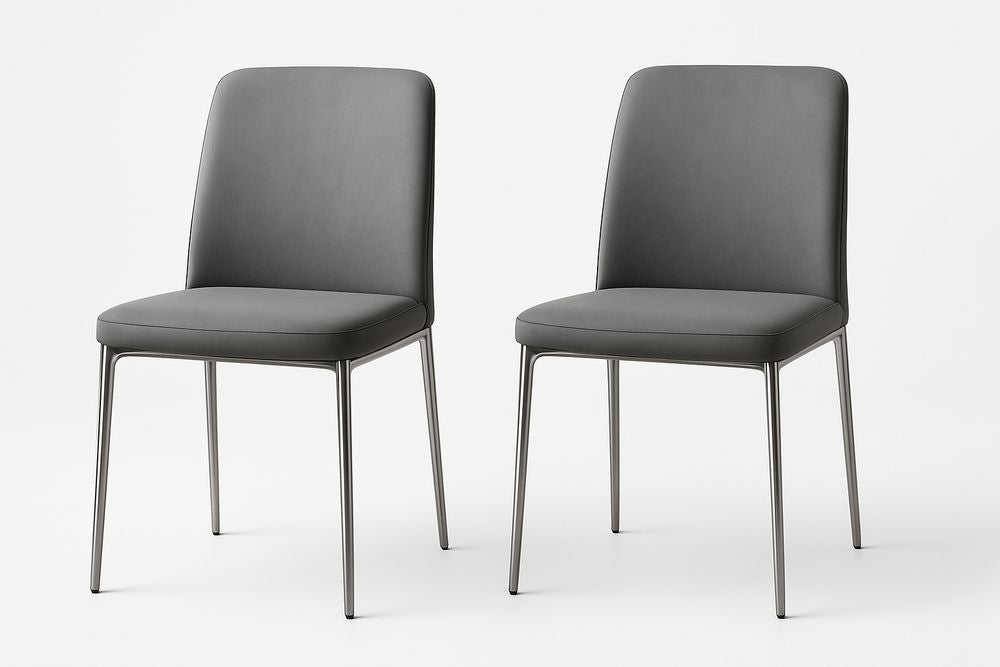 Set Of 2 Stainless Steel Gray Faux Leather Dining Chairs