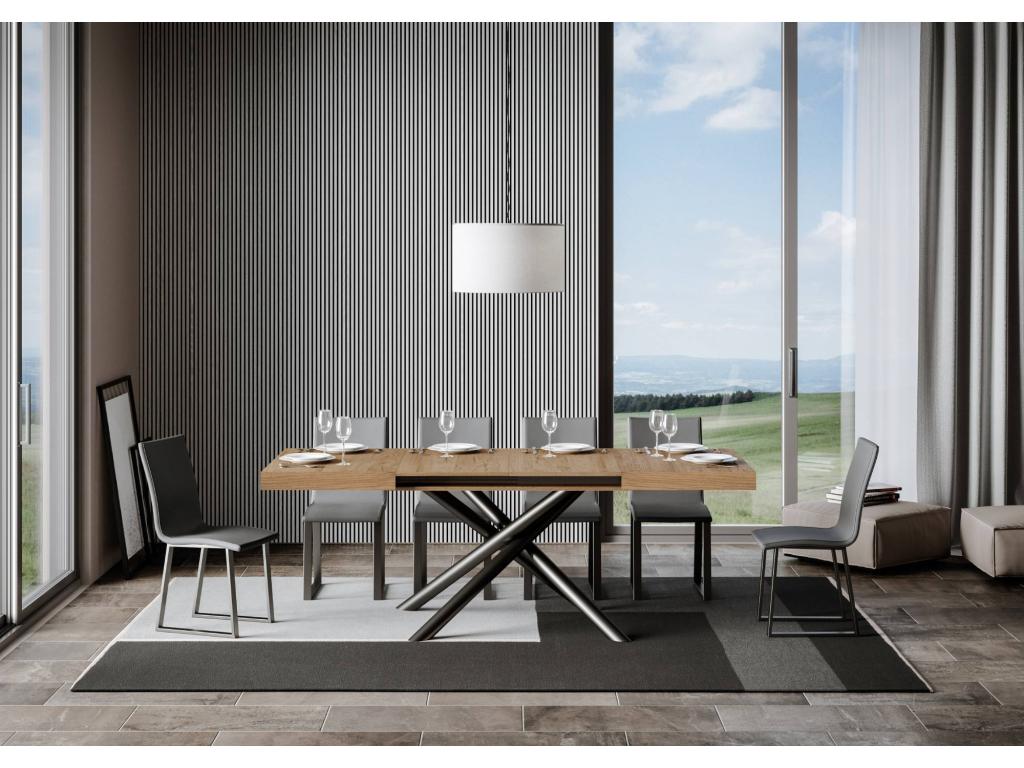 Famas Extending Dining Table 90x140/244 cm Natural Oak Look Anthracite Frame Melamine Finish