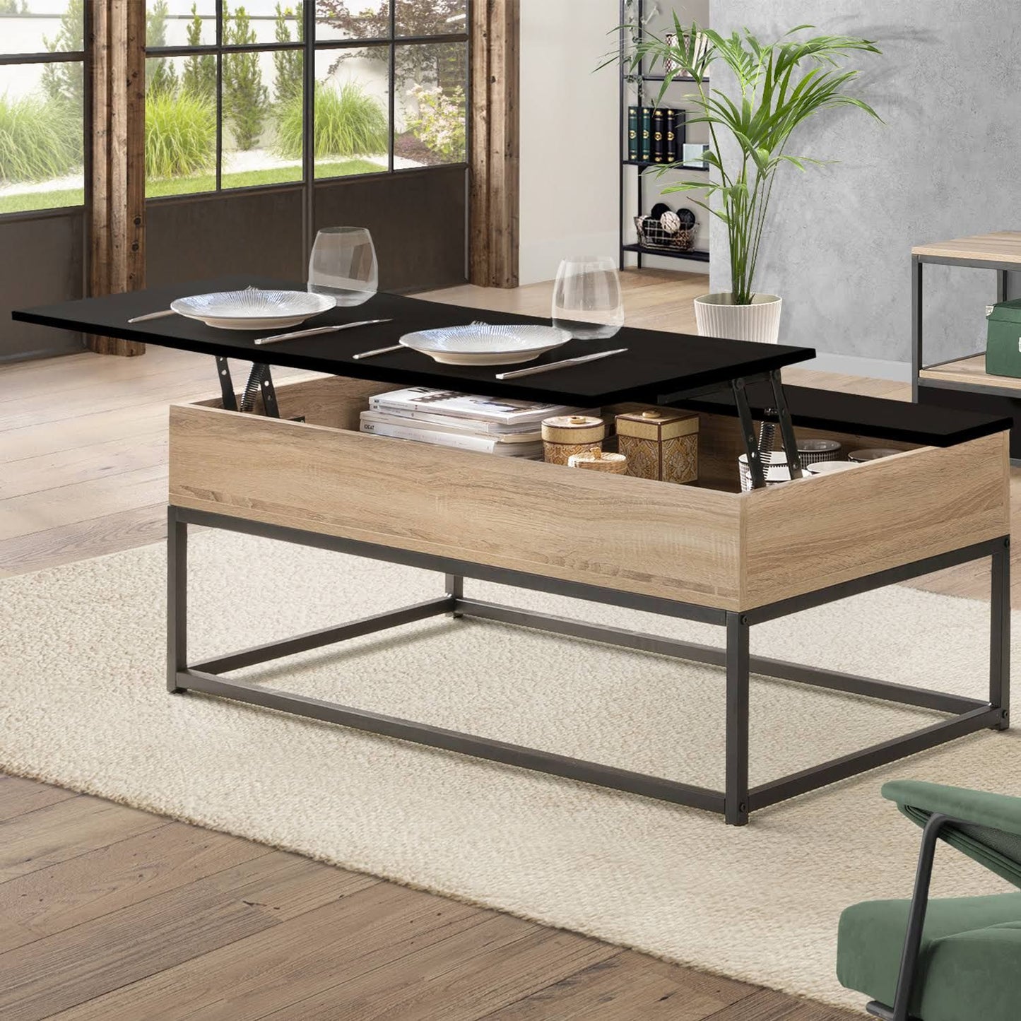 Boston Lift Top Coffee Table Black Rectangular Industrial Design With Storage