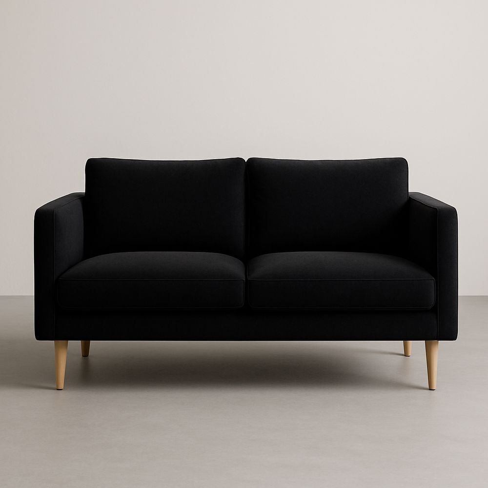 Right Facing Velvet Two Seater Sofa Black 150 cm Length Solid Wood Frame Polyester Velvet Upholstery
