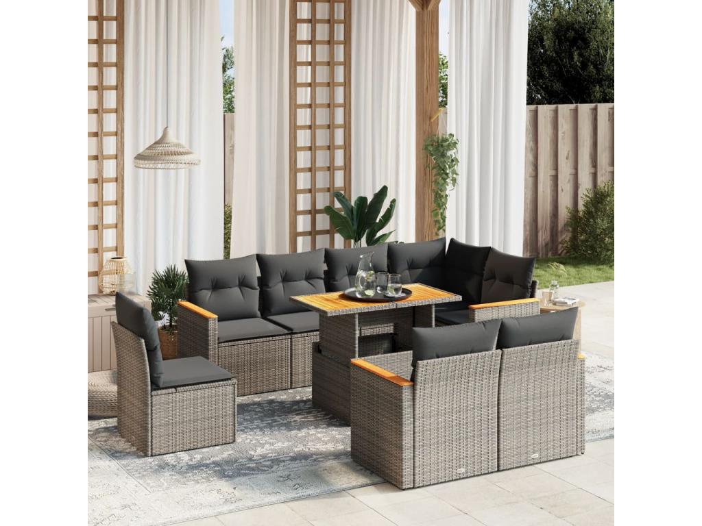 6 Piece Outdoor Modular Lounge Set With Gray Cushions Resin Wicker On Brown Wood Frame
