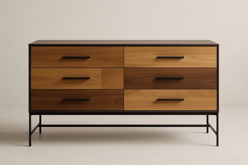 Solid Wood and Steel Storage Cabinet With 6 Drawers