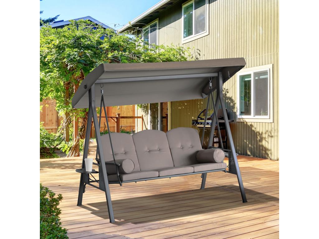 Decoauthentic 3-Seater Garden Lounge With Adjustable Tilt Canopy And Retractable Trays Brown Polyester