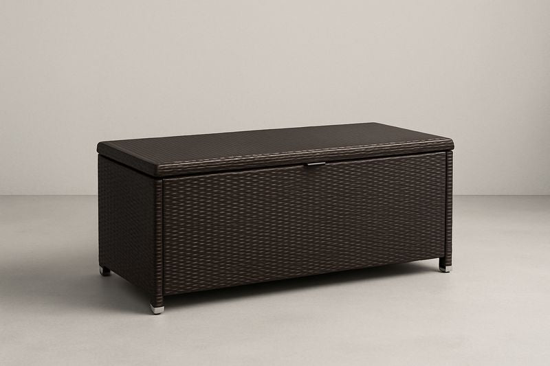 Brown Woven Resin Storage Chest 120 cm L x 50 cm W x 60 cm H With Stainless Steel Frame