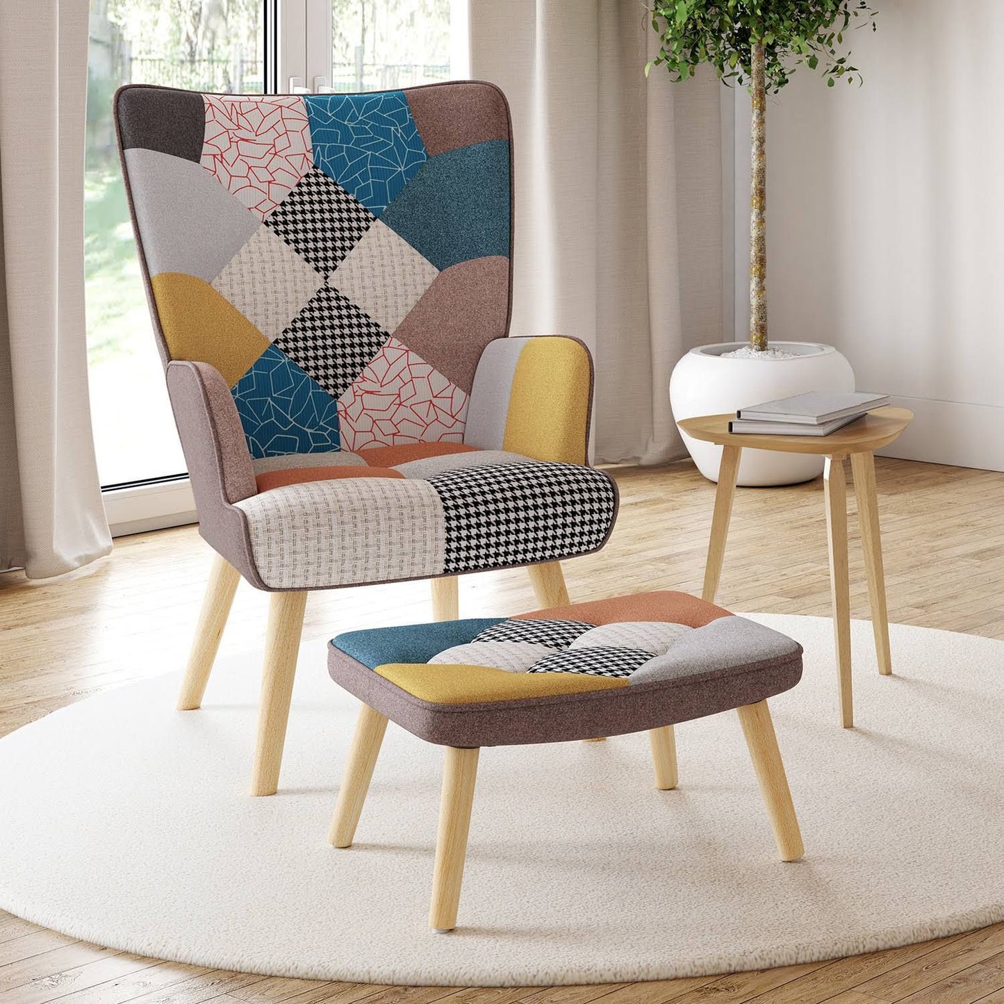 Patchwork Multicolor Scandi Armchair Footrest