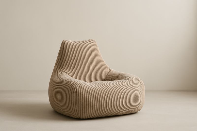 Beige Corduroy Velvet Pear Shaped Lounge Chair 90x100x85 cm With High Density Foam