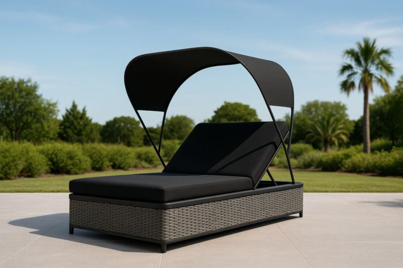 Wicker Lounge Chair With Adjustable Canopy Black
