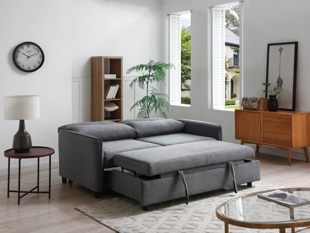 Decovivante 3 Seater Convertible Sofa In Gray Polyester Fabric With Wood And Plywood Frame And Drawer Bed Conversion