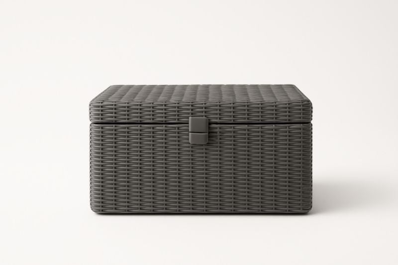 Gray Woven Resin Storage Chest 55x37x30 cm for Home Organization and Décor Ideal for Living Rooms