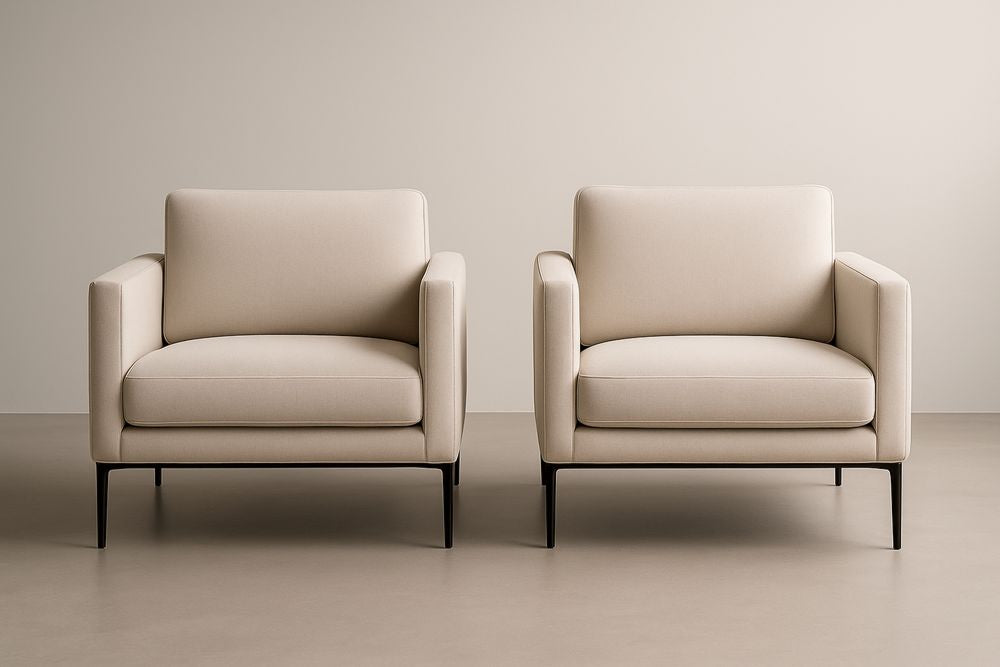 Set of Two Armchairs With Steel Frame And Beige Fabric Upholstery For Living Room