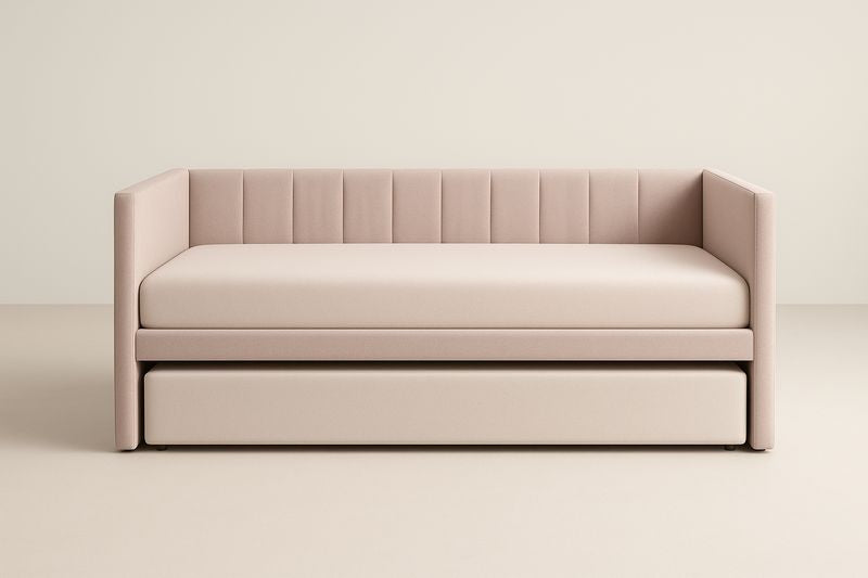 Rose Wood and Polyester Sofa Bed With Solid Oak Frame and Foam Mattress 200 X 90 X 80 Cm