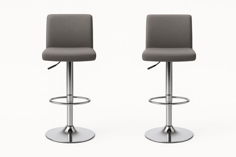 Set of 2 Bar Stools Gray Fabric on Chrome Plated Steel Frame Adjustable 90 to 110 cm 40 cm Wide 45 cm Deep