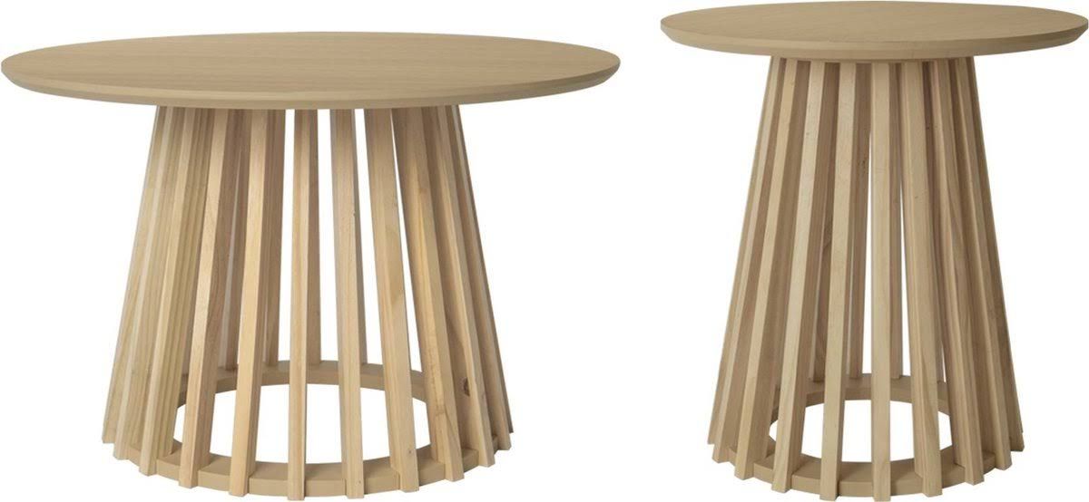 Set of 2 Round Coffee Tables With Wood Effect Tops and Pine Legs 40 cm and 60 cm