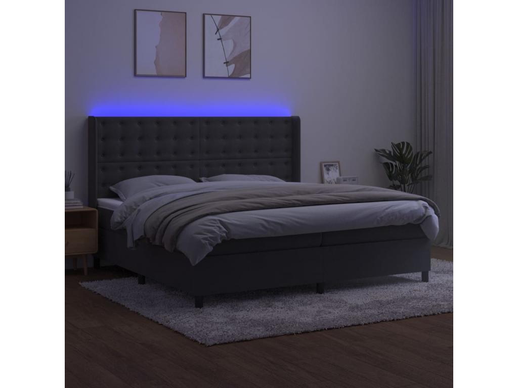 Dark Gray Velvet Slatted Bed Frame With LED 200x200 cm