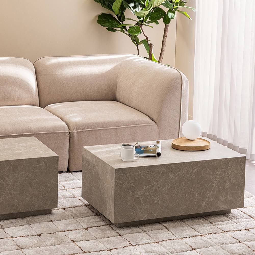 Marble Effect Drawer Coffee Table 90 x 50 cm with Built In Storage Drawer for Modern Living Room