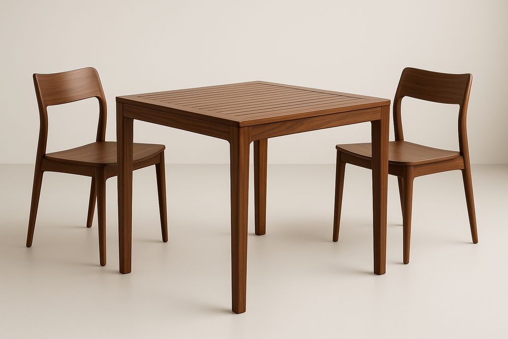 Walnut Solid Wood Dining Set With Square Table And Two Chairs In Rich Brown Finish