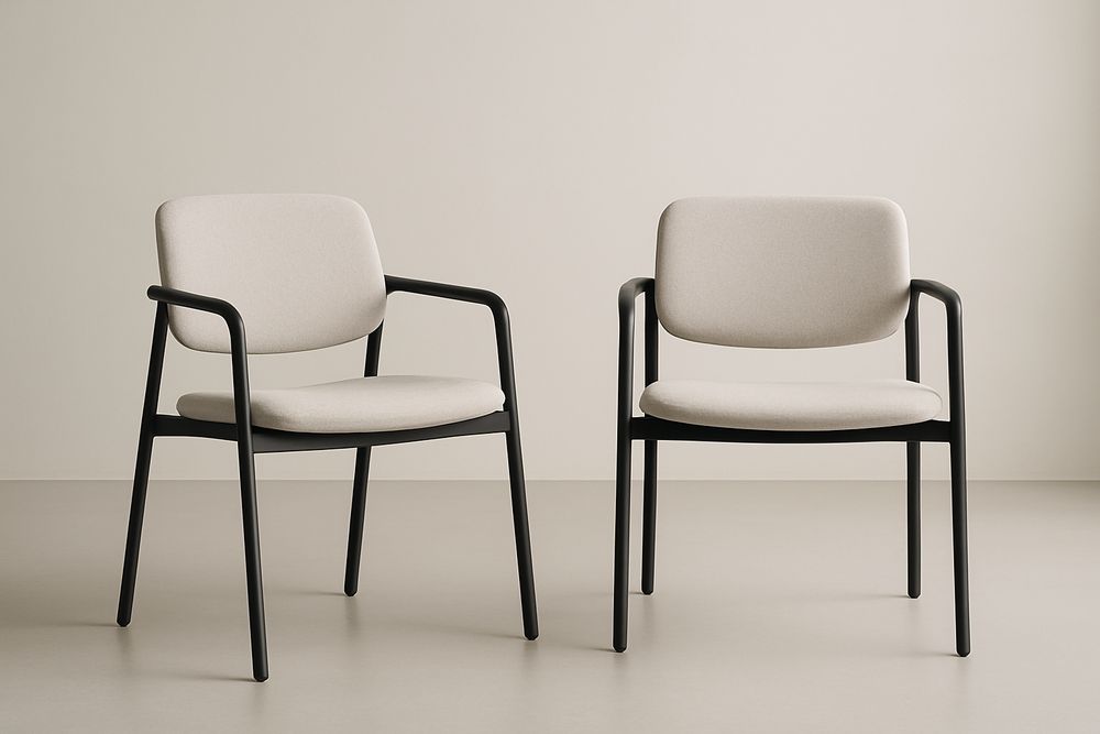 White Padded Dining Chair With Black Metal Frame And Polyester Upholstery 80x60x55 cm