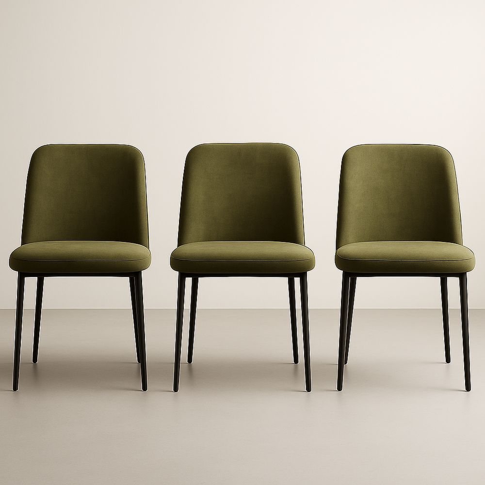 Green Velvet Dining Chairs Set of 3 With Black Metal Legs