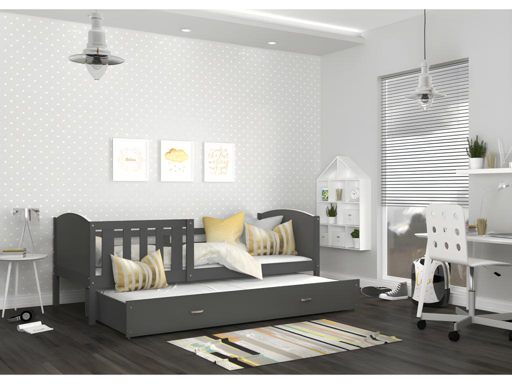 Decoatout Trundle Bed 90x190 Gray Trundle Bed With Slats And 7cm Foam Mattress Included