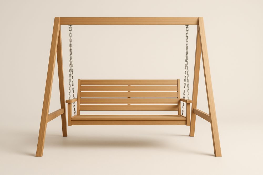 Solid Oak Wood Swing With Galvanized Steel Chain For Outdoor Use 180x120x160 Cm Natural Finish