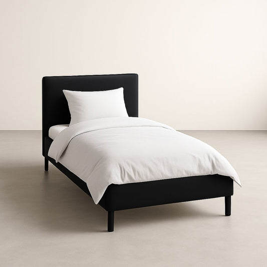 Black MDF Single Bed Frame With Mattress And Pillow 90x200 cm Modern Design Easy Assembly