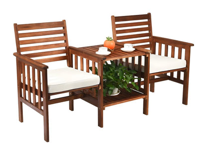 2-Person Outdoor Brown Metal Garden Set With Parasol Hole And Table 160 Kg Capacity