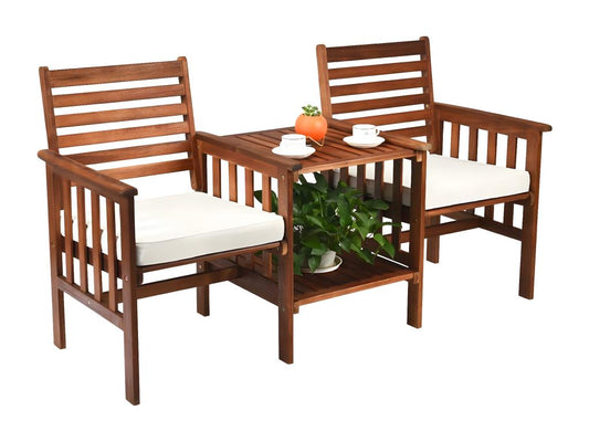 2-Person Outdoor Brown Metal Garden Set With Parasol Hole And Table 160 Kg Capacity