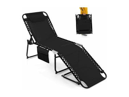 Outdoor Folding Chaise Lounge With Removable Headrest 4Position Backrest Rust Resistant Steel Frame Vinyl Upholstery