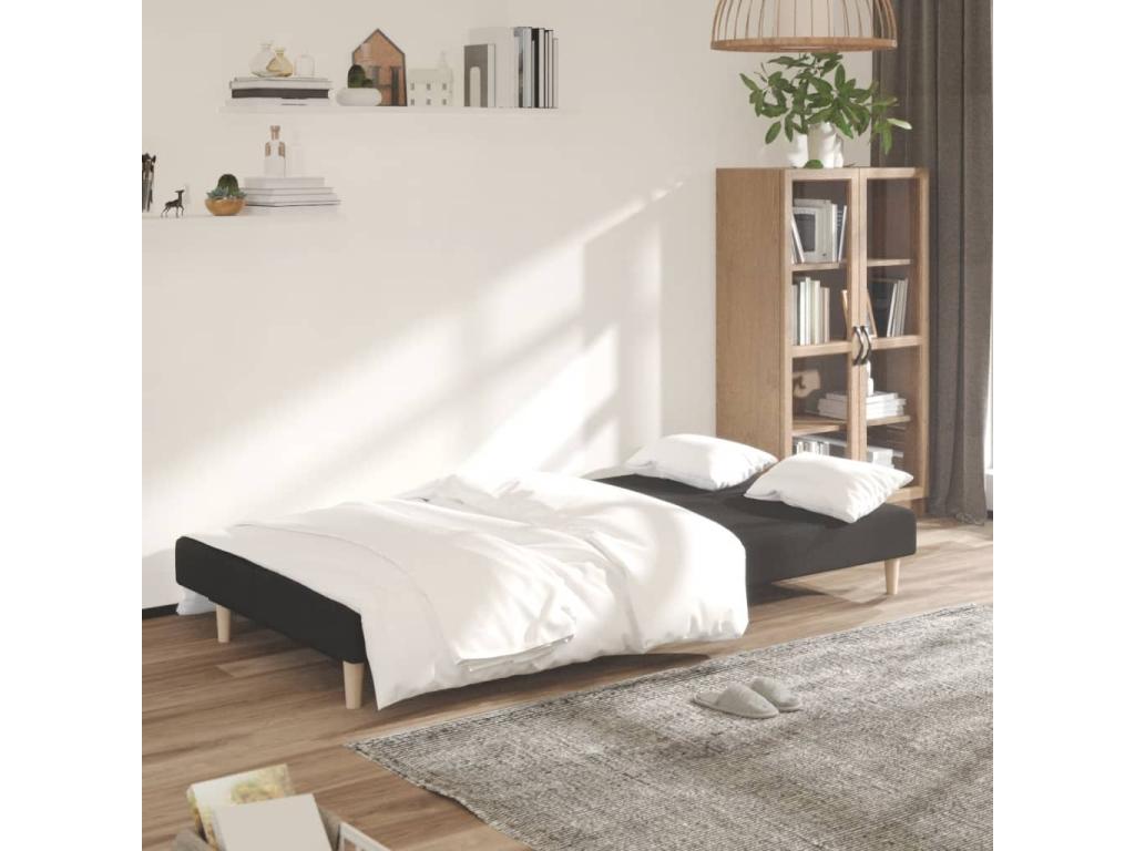 Two Seater Sofa Bed In Black Fabric With Manual Recline Wood Frame And Polyester Upholstery