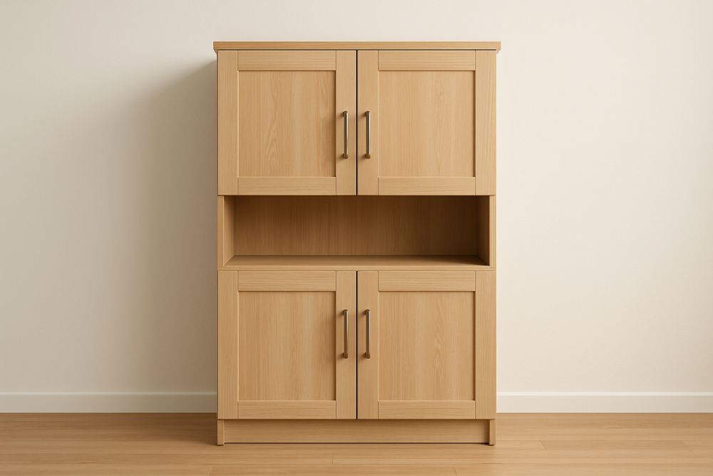 Beige MDF Kitchen Cabinet With Four Doors Two Storage Levels 183 Cm High By 90 Cm Wide By 35 Cm Deep