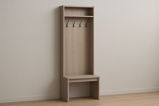 Oak Veneer Coat Rack With Shelf And Four Hooks