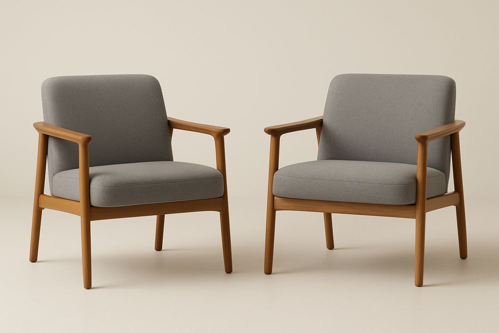 Set Of 2 Solid Wood Dining Chairs With Gray Polyester Upholstery For Kitchen Or Dining Room