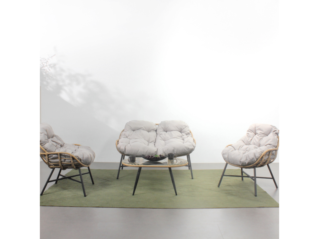 Decoopale Four Seat Outdoor Lounge Set Beige With Metal Frame For Patio Or Garden