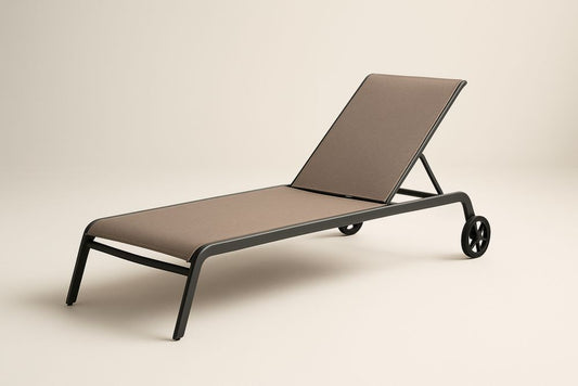 Aluminum Textilene Adjustable Lounge Chair Brown With Wheels For Outdoor Use All Weather Resistant