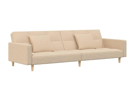Two-Seater Sofa Bed Cream Fabric With Manual Recline