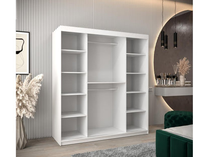 ARMOIRE Boivana Two-Door Sliding Wardrobe With Built-In Mirror And Laminate Finish 200x180x62 cm White