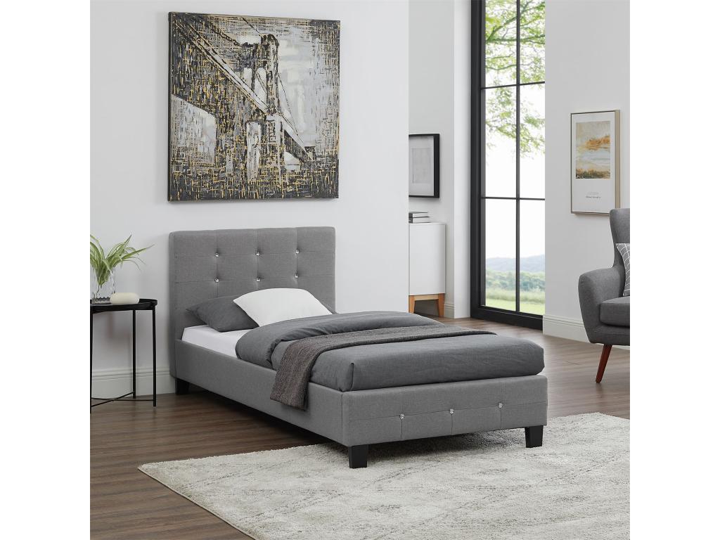 Logistendance 90x190 cm Single Bed Tufted Headboard and Footboard Gray Fabric With Strass