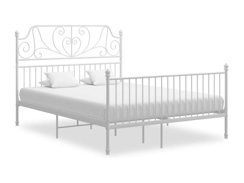 White Metal Bed Frame 140x200 cm With Slatted Base For Mattress Support And Durable Modern Design